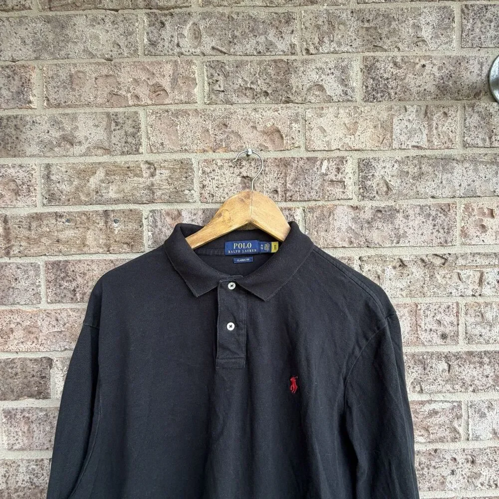 Polo Ralph Lauren Classic Fit Black Long Sleeve Polo Shirt Mens XL Red Pony Logo